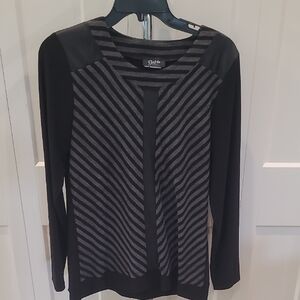 Black and Gray Striped Long Sleeve Top
